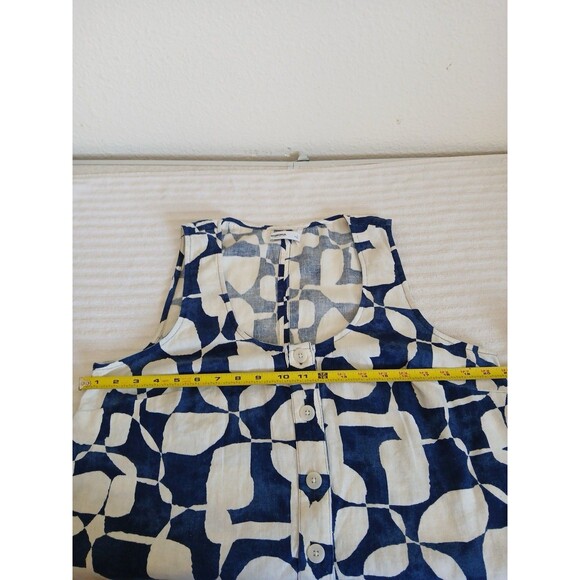 Sonoma Womens Blouse Large Linen Blend Blue Beige Sleeveless Coastal Beach - Picture 11 of 14